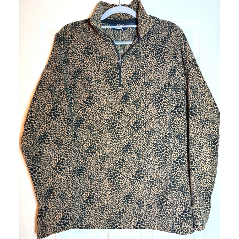 Lands End Women's Size 14-16 Quarter Zip Leopard Print Fleece Pullover